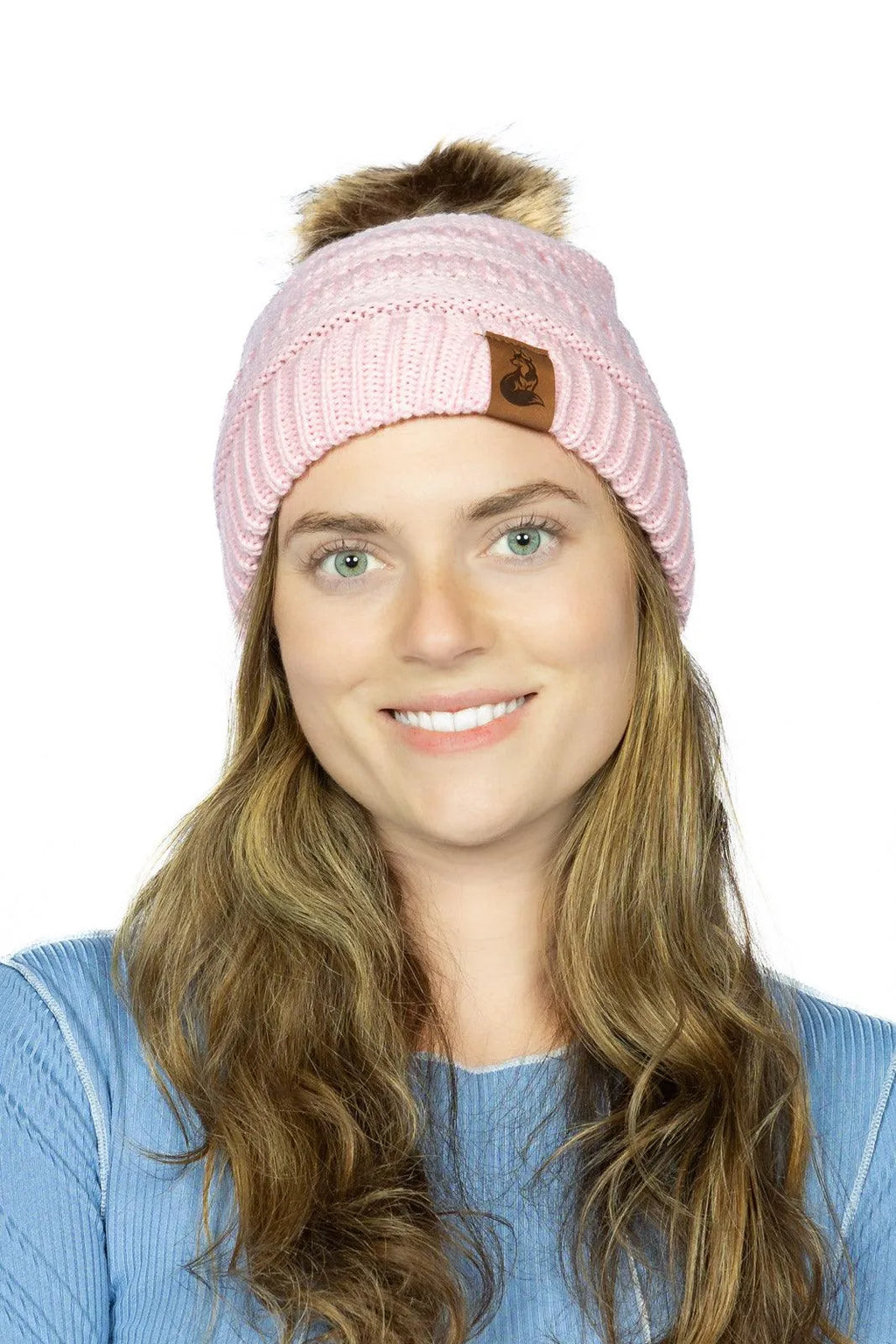 Dianthus Pink Ribbed Beanie with Pom - Cozy Vegan Winter Hat Handcrafted in USA