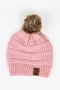 Dianthus Pink Ribbed Beanie with Pom - Cozy Vegan Winter Hat Handcrafted in USA