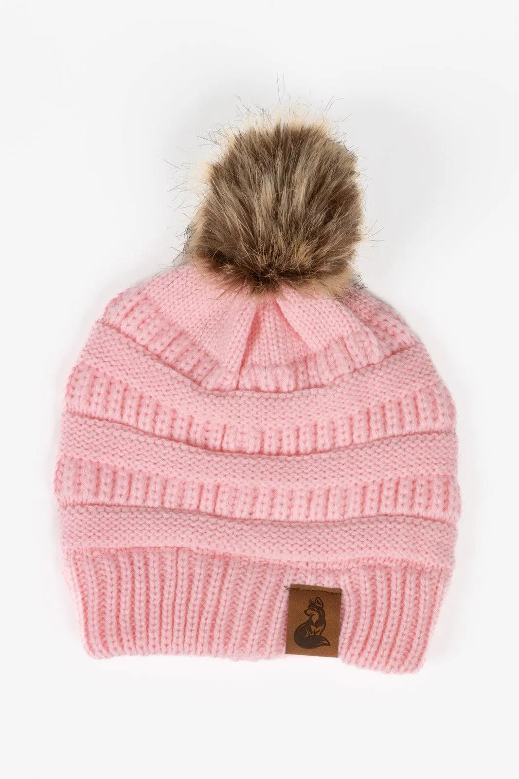 Dianthus Pink Ribbed Beanie with Pom - Cozy Vegan Winter Hat Handcrafted in USA