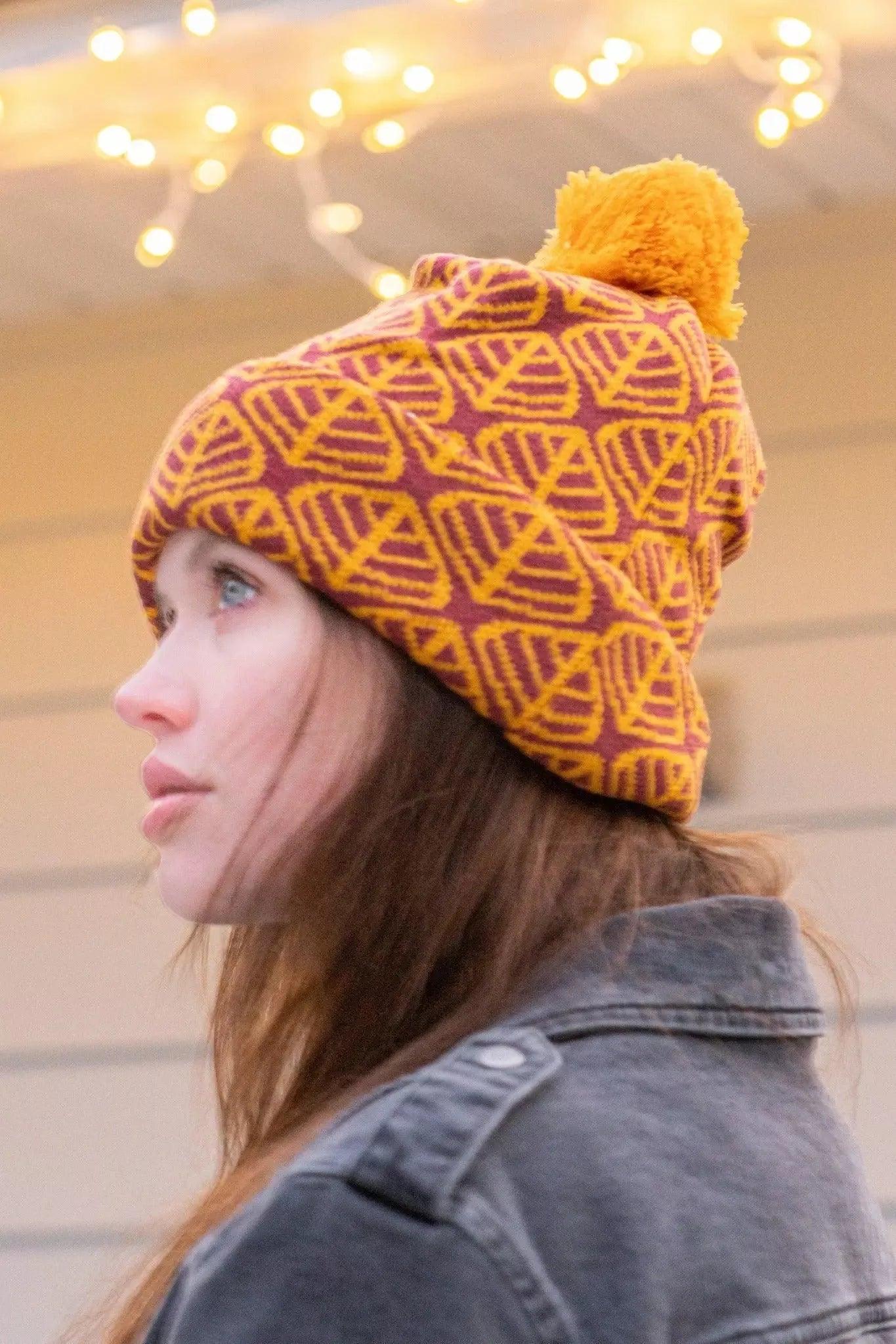 Crimson Glow Winter Hat - Cozy Fleece-Lined Beanie for Chilly Adventures