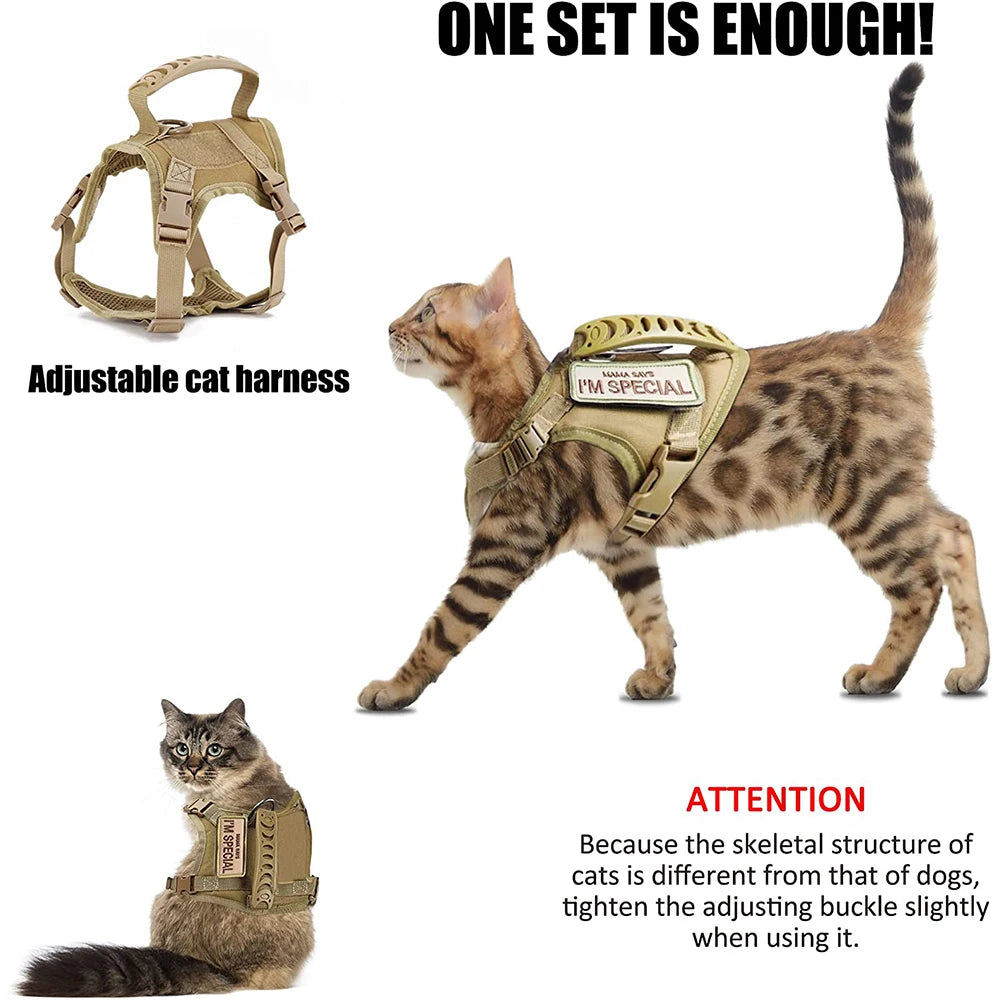 Escape-Proof Tactical Cat Harness with Control Handle - Adjustable Mesh Vest for Cats & Small Dogs