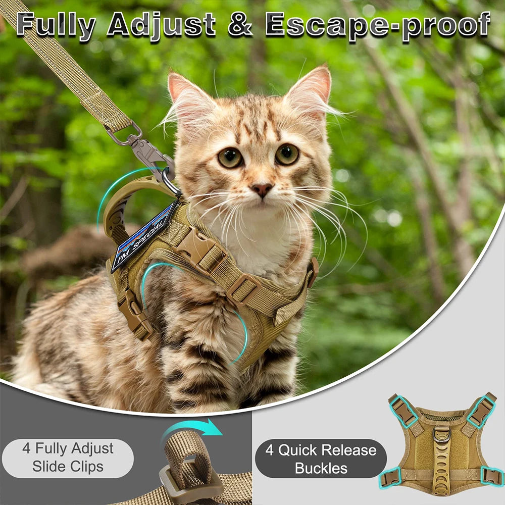 Escape-Proof Tactical Cat Harness with Control Handle - Adjustable Mesh Vest for Cats & Small Dogs