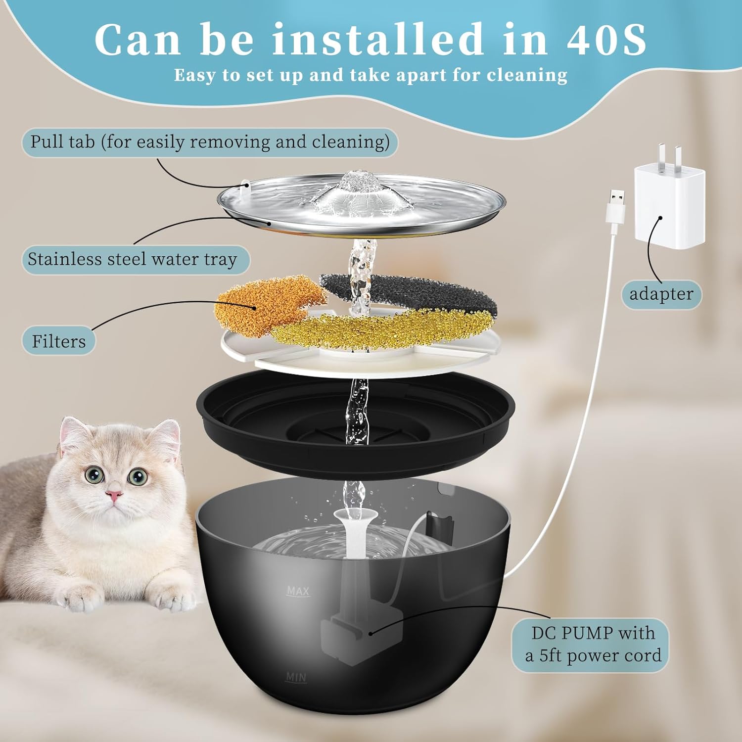 Cat Water Fountain - 102oz Stainless Steel Automatic Pet Water Dispenser